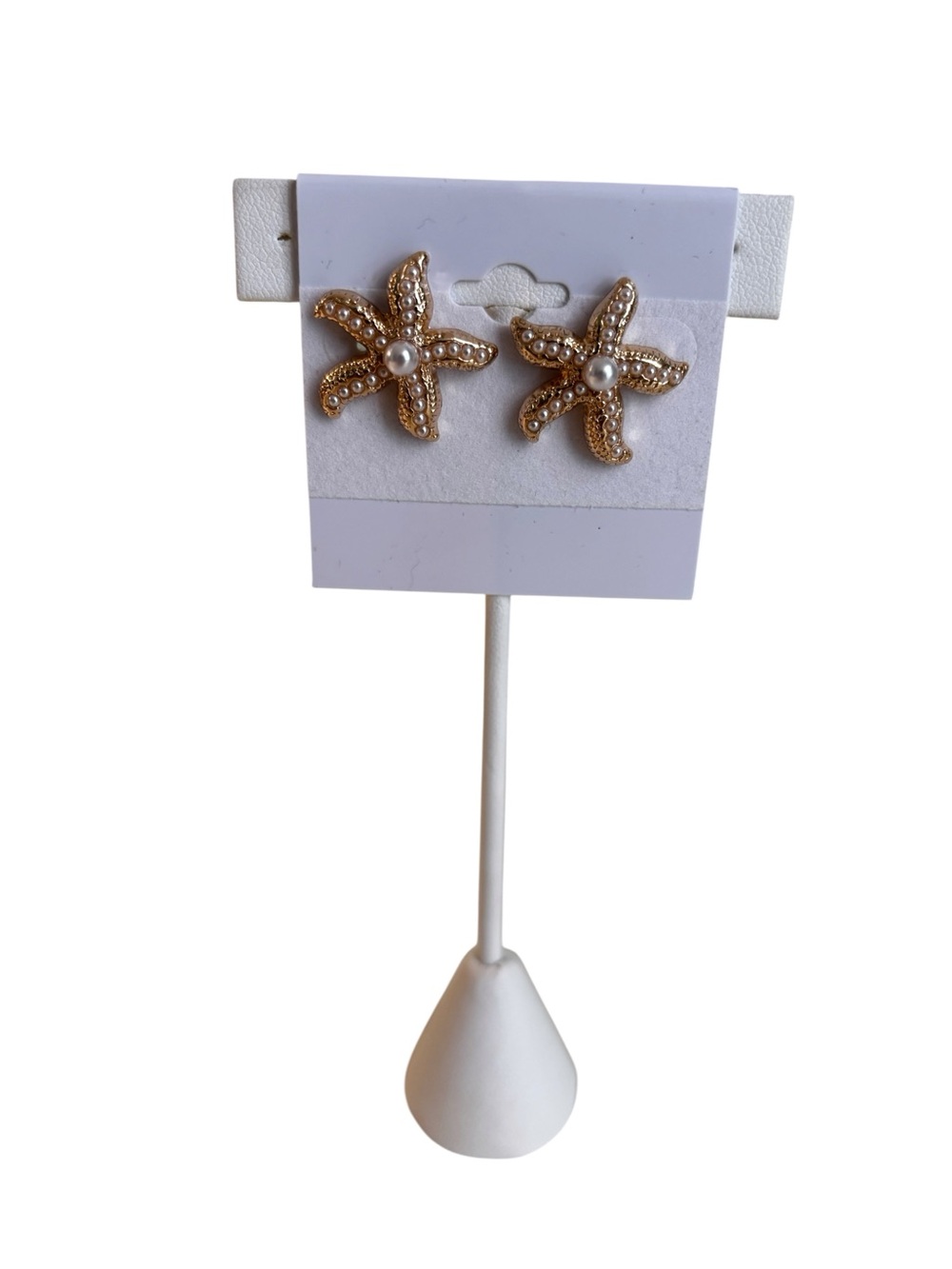 Gold Tone Pearl Starfish Stud Earrings